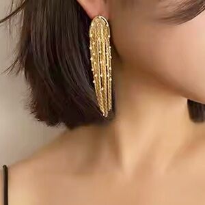 Gold Dangle Drop Earrings w/ Crystal Embellishments!